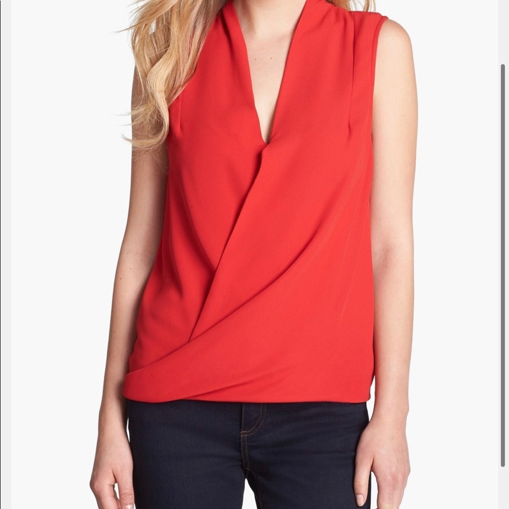 Vince Camuto Sleeveless Faux-Wrap Blouse (L)